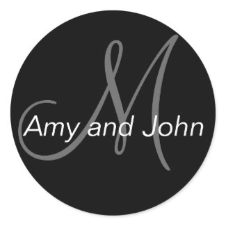 Names & Initial Monogram Wedding Sticker Black sticker