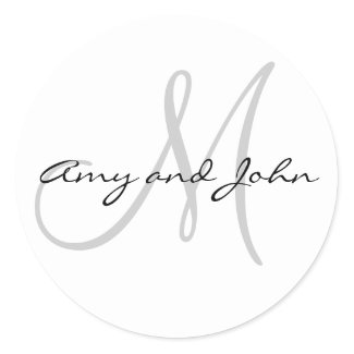 Names & Initial Monogram Wedding Sticker White sticker