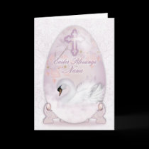 Nana, Easter Card With Decorated Egg, Swan And Blo