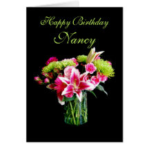 Nancy Happy Birthday, Stargazer Lily Bouquet Greeting Card