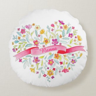 Nanna heart bouquet throw pillow round pillow