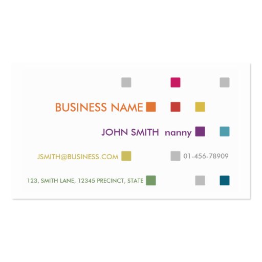 Nanny Business Card Bright Squares (front side)