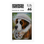 Nanny Saint Bernard with Kittens Postage Stamp