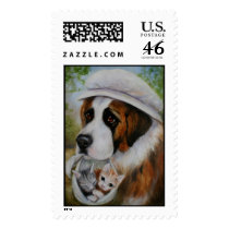 Nanny Saint Bernard with Kittens postage by arthelpinganimals Nanny Saint Bernard with Kittens postage