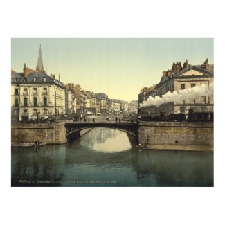 Nantes & Loire river, Brittany, Antique France print