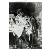 Napoleon studying his maps by lamplight, c.1800 greeting cards