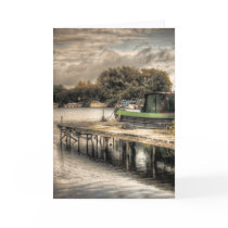 Narrow Boat and Jetty greetings card