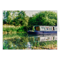 Narrow boat on the River Nene card cards