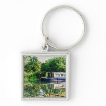 Narrow boat on the River Nene Keychain keychains