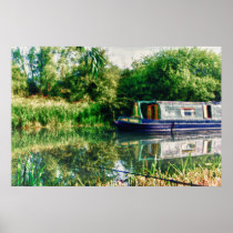 Narrow boat on the River Nene Print posters
