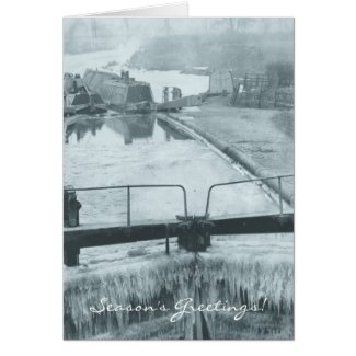 Narrowboat and butty in ice Berkhamsted Greeting Card
