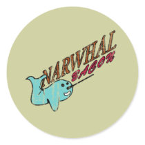Narwhal Bacon Retro Logo Round Stickers