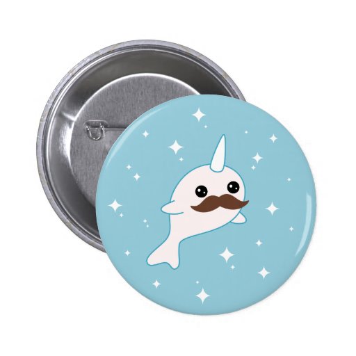 Narwhal with Mustache Pinback Button