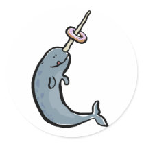 narwhale and donut round stickers
