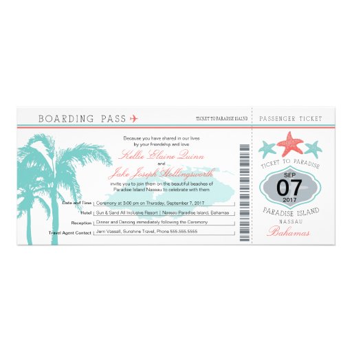 Nassau Bahamas Wedding Boarding Pass Personalized Invites