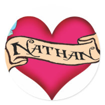Nathan - Custom Heart Tattoo T-shirts & Gifts stickers by customtattoogifts Nathan - Custom Heart Tattoo T-shirts & Gifts stickers
