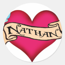 Nathan - Custom Heart Tattoo T-shirts & Gifts Sticker