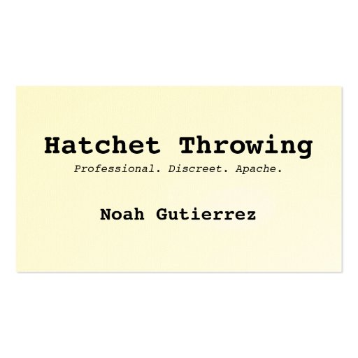 Native-American Hatchet Thrower's Calling Card Business Card (back side)