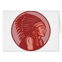 native american indian chief front view greeting cards