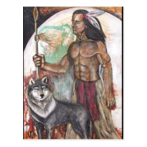 Native American Indian & Wolf Postcard postcards
