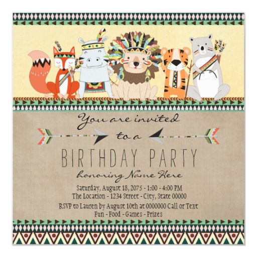 Native American Tribal Animal Kids Birthday Party Card | Zazzle