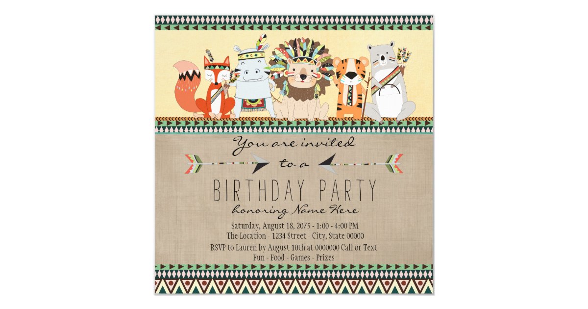 Native American Tribal Animal Kids Birthday Party Card | Zazzle