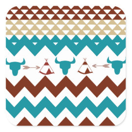 Native American Turquoise Red Chevron Tipi Skulls Stickers