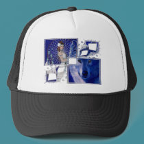Native American Woman & Blue Wolf Design hats