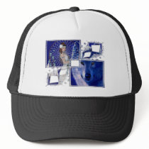 Native American Woman & Blue Wolf Design hats