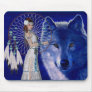 Native American Woman & Blue Wolf Design Mousepad
