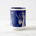 Native American Woman & Blue Wolf Design Coffee Mugs