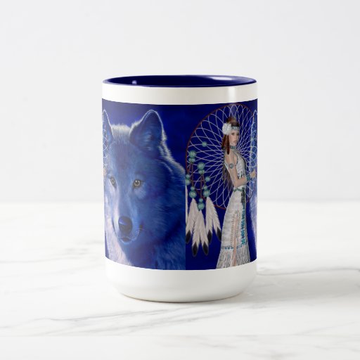 Native American Woman & Blue Wolf Design Coffee Mugs Zazzle