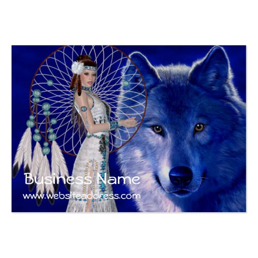 Native American Woman & Wolf D2 Business Cards (front side)