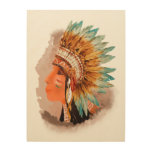 Native American Young Indian Shief Wood Wall Art