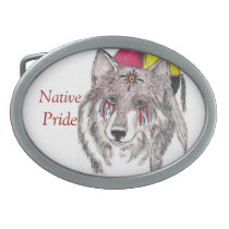 Native Pride and wolf Belt Buckle