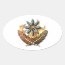 native red tailed hawk feathers and flames digital oval stickers