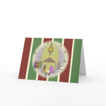 Nativity Christmas Card - Red & Green Stripes
