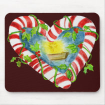 Nativity in Candy Cane Heart Mouse Pad
