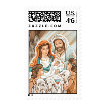 Nativity Painting with Little Shepherd Boys Postage Stamp