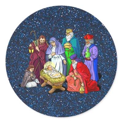 nativity round sticker