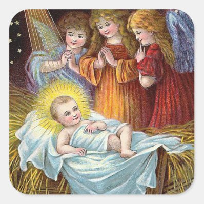 'Nativity Scene' Christmas Square Stickers