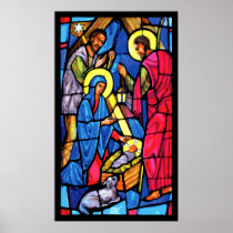 Nativity Stained Glass Christmas posters