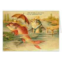 Natty fish cuple with parasol and boater hat cards