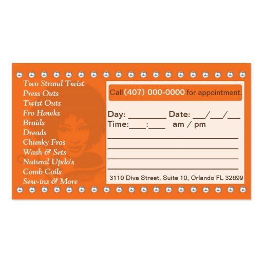Natural Hair African American Salon Business Card (back side)