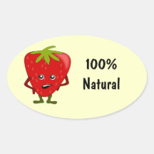 Natural Ingredients Food Labels: Strawberry Oval Stickers