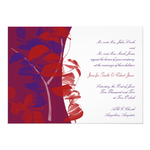 Natural Silhouettes: Red and Purple Leaf Design Personalized Invites