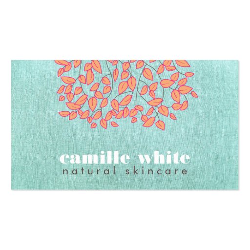 Natural Skincare Beauty Blue Turquoise Linen Look Business Card Template (front side)