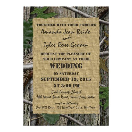 Natural Woods Tree Bark and Leaves Custom Invite