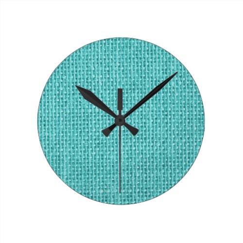 Natural Woven Aqua Blue Burlap Sack Cloth Round Clock