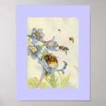 Nature Honey Bees and Morning Glory Flowers Lilac Posters